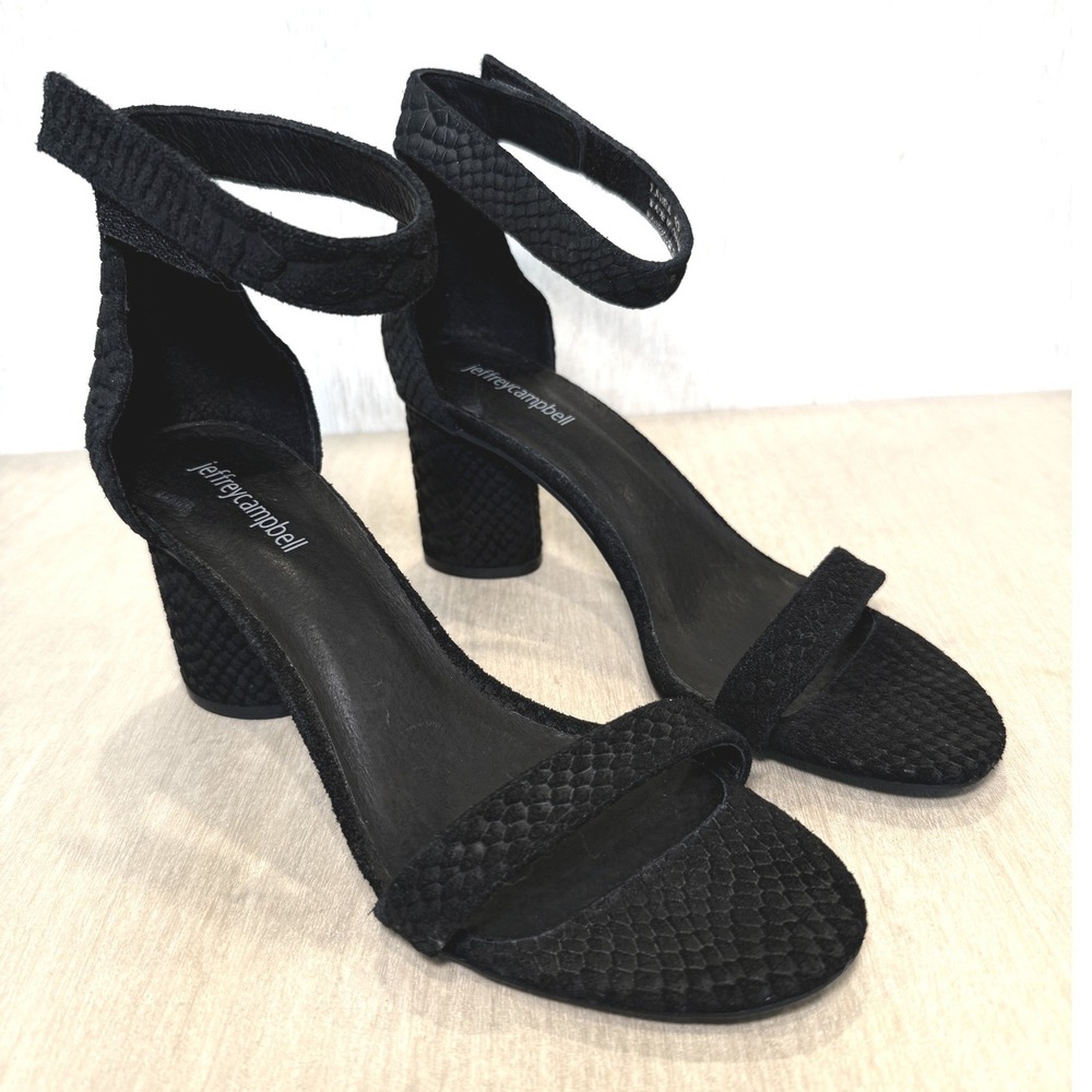 Jeffrey Campbell Women 10 Black Snake Print Laura Block Heel Sandal Trendy Chic